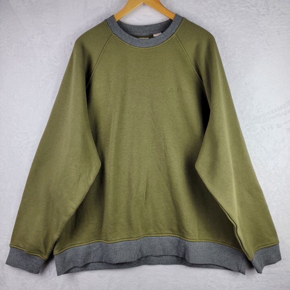 Levi's Relaxed Men's Sweatshirt 2XL Pullover Long Sleeves Gray Trim Green Casual